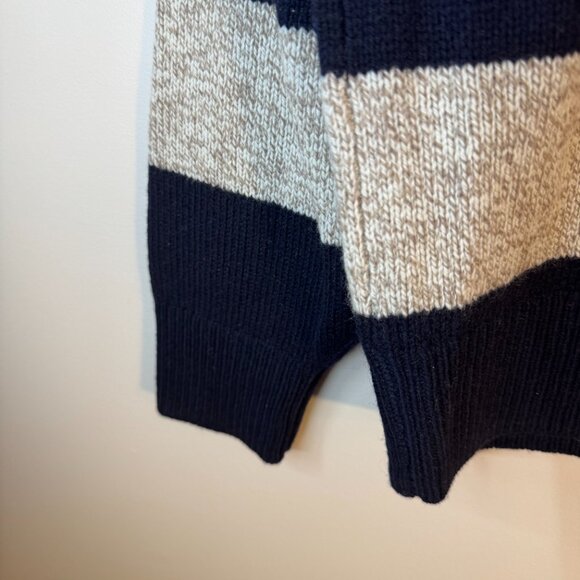 Brooks Brothers Navy Textured Striped Fine Wool Half-Zip Sweater Size L - Picture 3 of 6